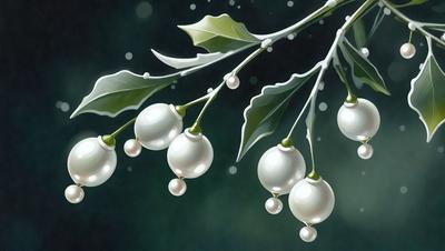 The primary subject of the image is a tree with white flowers hanging from its branches. The setting is a dark background, which contrasts with the white flowers. The visual style is a digital art or illustration, creating a vibrant and lively atmosphere. The colors and mood are predominantly white, giving the scene a clean and fresh appearance.